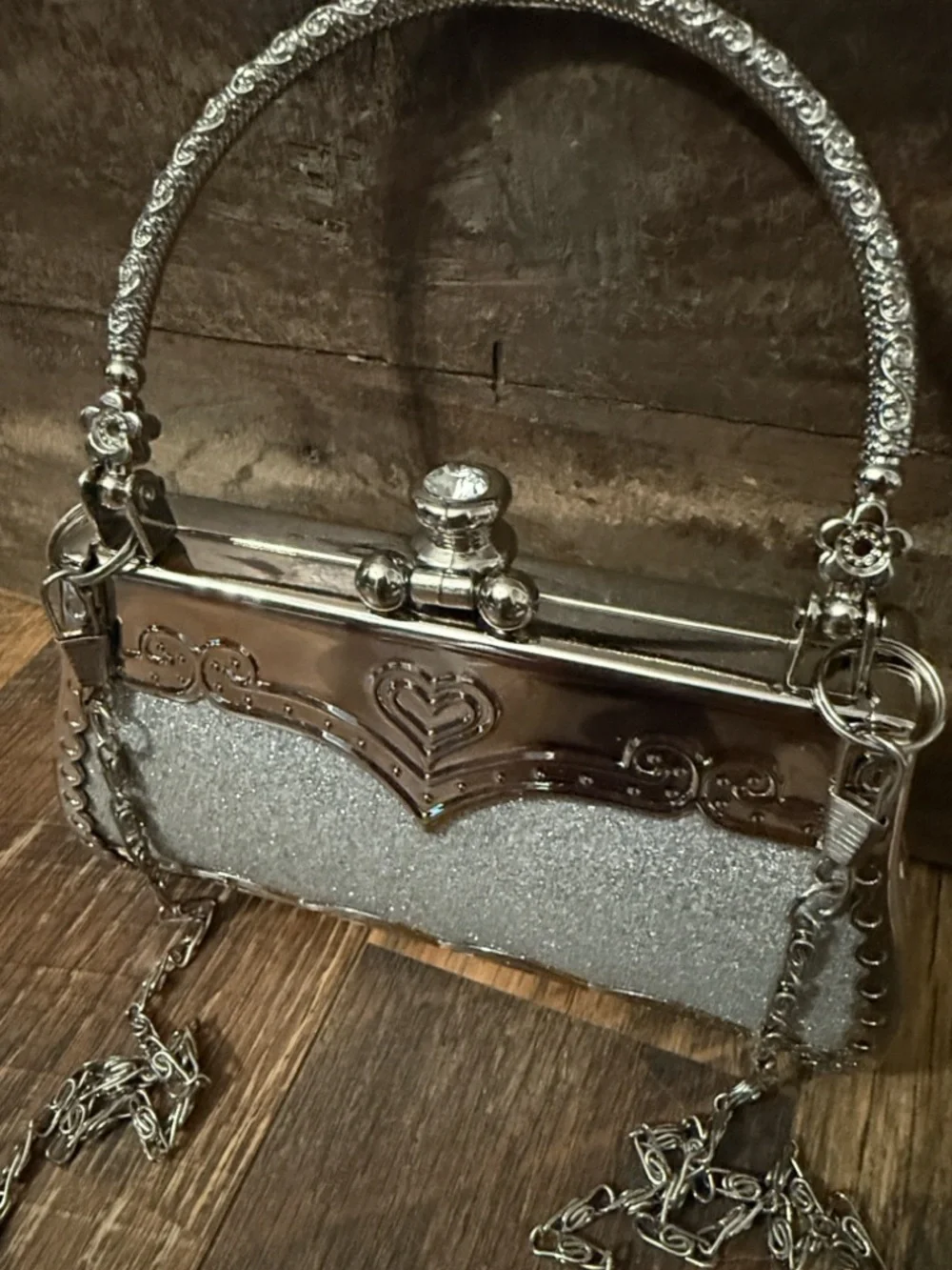 Manhattan by Croton Watch & Evening Bag Set Silver Rhinestone Like New w/ Box - Picture 9 of 14